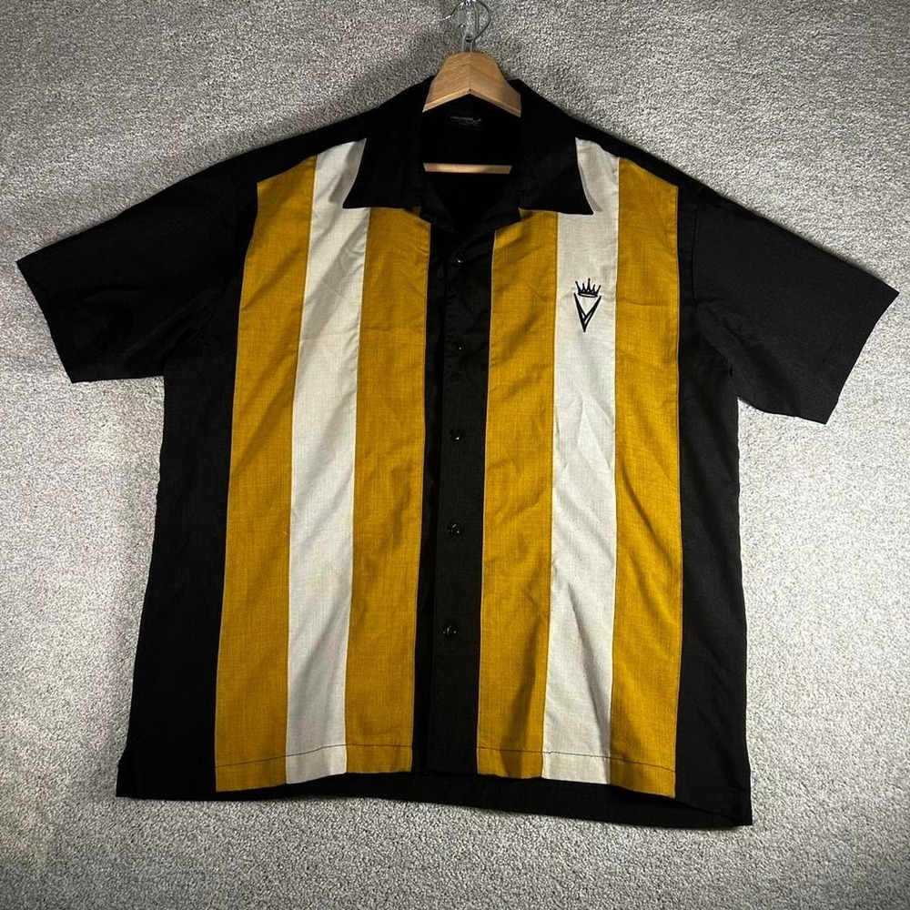 Vintage 70s/80s steady classics black white and gold bowling shirt Size M